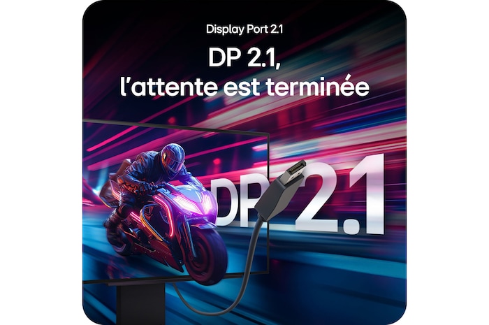Moniteur LG 27GX790A mettant en avant la connectivité Display Port 2.1, offrant un transfert de données ultra-rapide et des performances de jeu maximales.