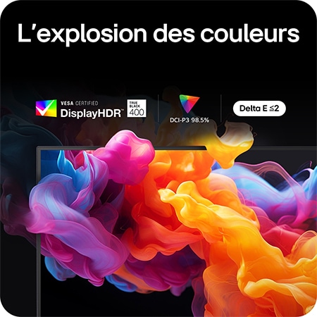 Moniteur LG 27GX790A offrant une explosion de couleurs avec certification VESA DisplayHDR™ 400 (True Black), 98.5% de l'espace couleur DCI-P3 et précision Delta E ≤ 2.