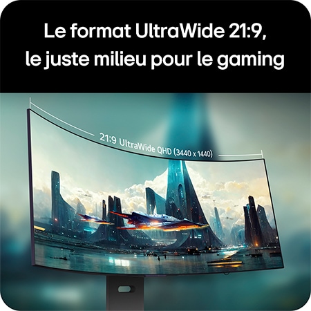 Moniteur LG 39GX900A offrant le sweetspot de jeu 21:9 UltraWide QHD (3440 x 1440) via son écran incurvé pour un champ de vision immersif.