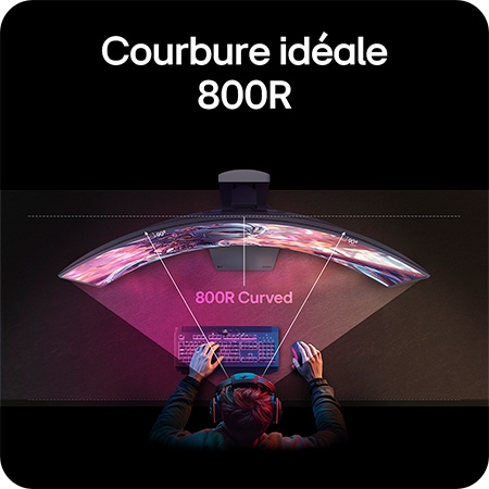 Moniteur LG 39GX900A présentant la courbure optimale 800R, qui englobe le champ de vision de l'utilisateur et offre une immersion maximale pour le jeu.