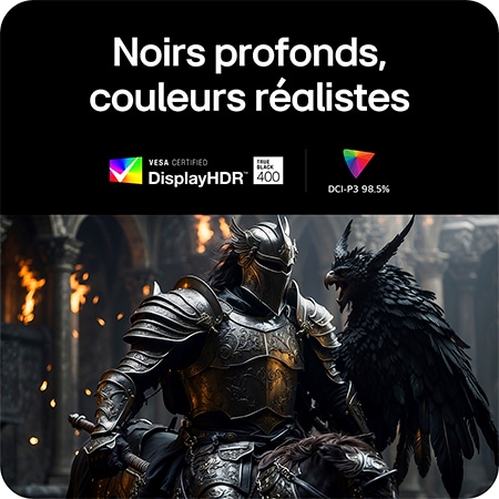 Moniteur LG 45GX900A-B produisant des noirs plus profonds et des couleurs réalistes grâce à la certification VESA DisplayHDR™ 400 (True Black) et à la couverture 98.5% DCI-P3.