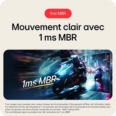 Moniteur LG 29U511A assurant un affichage clair des mouvements en jeu grâce à la technologie 1ms MBR (Réduction du Flou Cinétique).