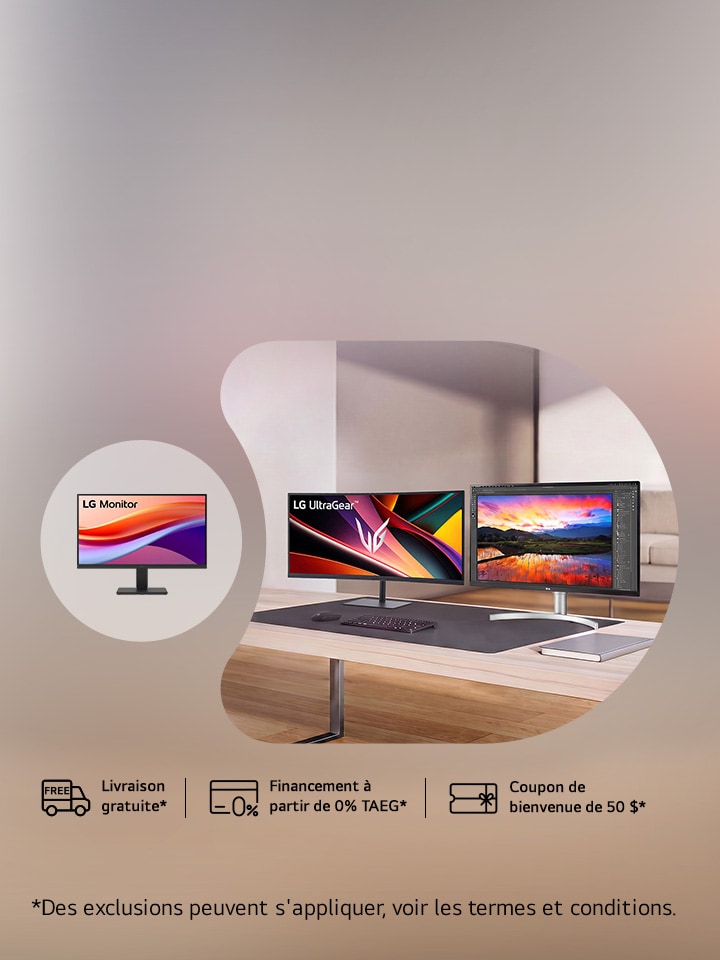 Doublez votre vue : Deux écrans. Une mise à niveau. Achetez un moniteur admissible et recevez un cadeau moniteur gratuit.