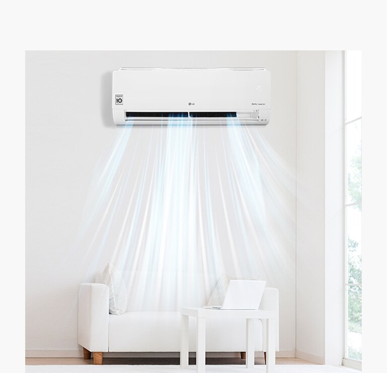 Un plan complet d’un climatiseur avec de l’air frais qui sort