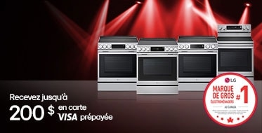Recevez jusqu’à 200 $ en carte VISA prépayée à l’achat de cuisinières admissibles de LG entre le 28 août 2025 et le 1er octobre 2025