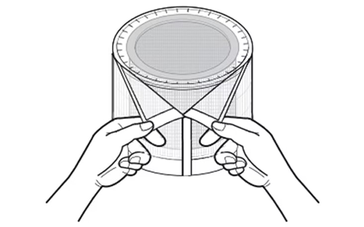 After attaching it to the filter place the filter into the product in the reverse order