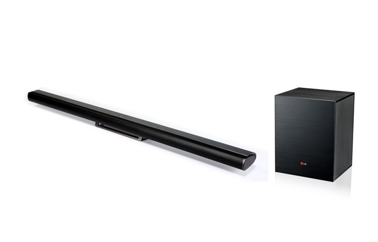 Vue avant de Profitez d&#39;un son ambiophonique ample et profond et d&#39;une configuration épurée grâce à un système de haut-parleur unique : la barre de son NB4530A de LG. Améliorez vos films, musiques et divertissements préférés avec un son enrichi par les basses profondes du caisson de basses sans fil inclus. NB4530A