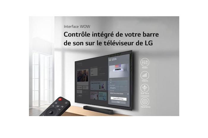 Carte de l’APU : L’interface WOW offre un contrôle intégré de votre barre de son sur le téléviseur de LG.