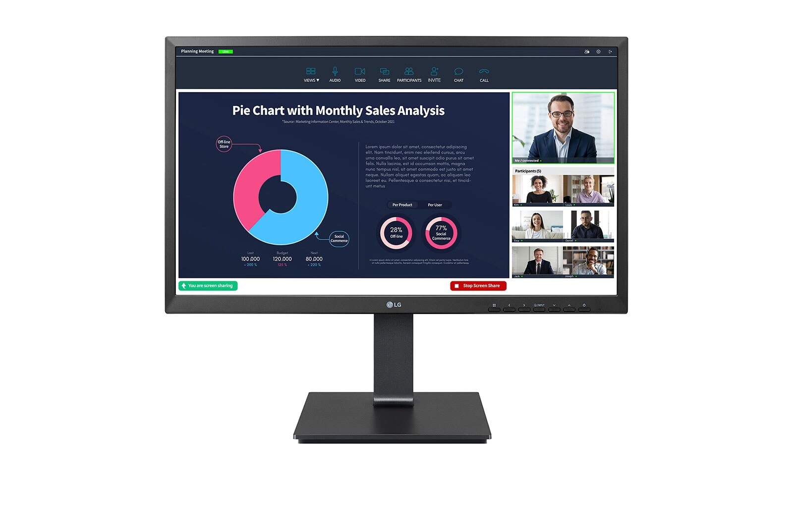 LG Moniteur IPS pleine HD (1920 x 1080) de 23,8 pouces avec caméra Web pleine HD intégrée, 24BP750C-B