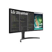 LG Moniteur incurvé UltraWide<sup>MC</sup>, alignement vertical, HDR QHD de 35po (3440 x 1440) avec une fréquence de rafraîchissement de 100Hz, 5ms (gris à gris), port USB de type C, AMD FreeSync<sup>MC</sup>, synchronisation à action dynamique, stabilisateur de noir, MaxxAudio<sup>MD</sup>., 35BN75C-B