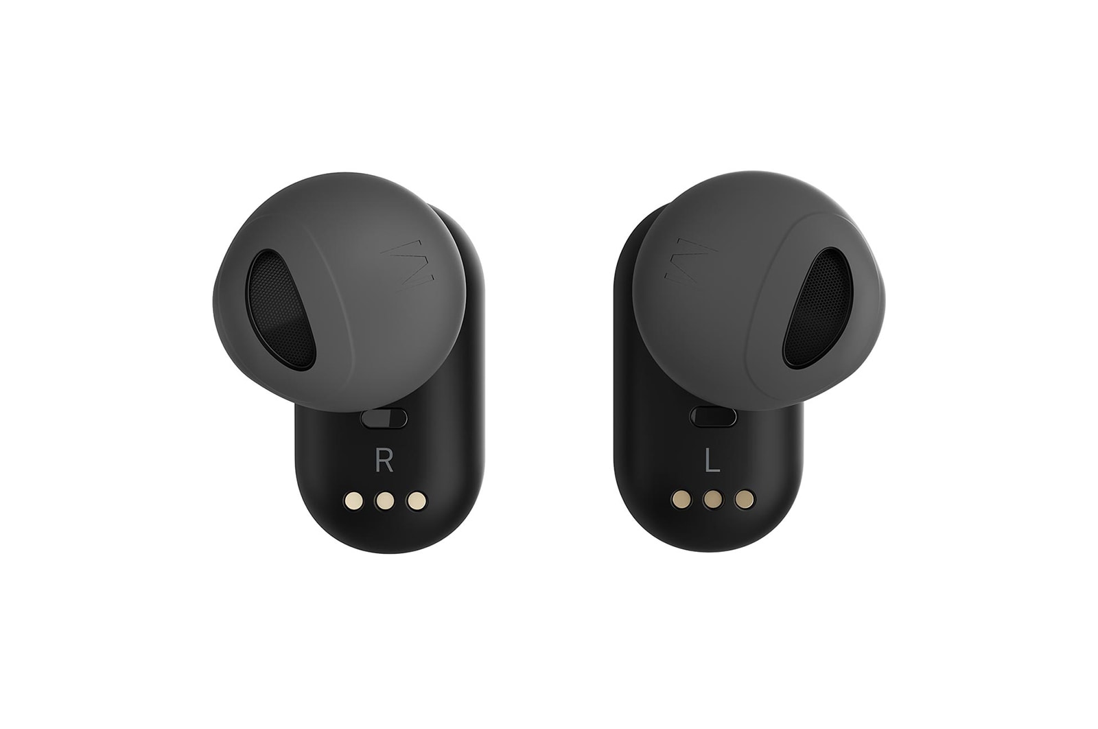 Vue avant de Écouteurs stéréophoniques sans fil BluetoothMD HBS-FL7 TONE Free de LG avec boîtier de recharge UVnano et Meridian Audio HBS-FL7