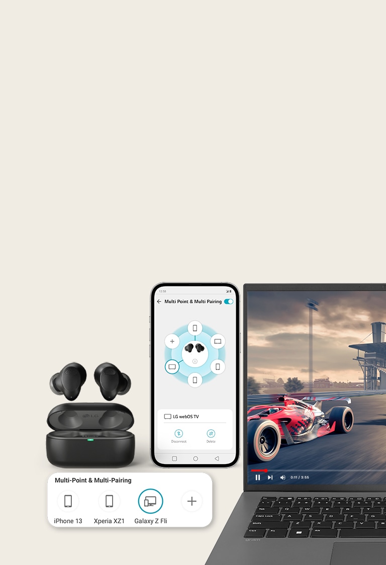 Vous pouvez facilement jumeler vos écouteurs avec jusqu’à cinq appareils. Connectez-les à deux appareils simultanément grâce aux fonctions Multi Point et Multi Pairing. Il suffit d’ajouter des appareils dans l’application ou le gadget logiciel TONE Free pour passer d’un appareil à l’autre.
