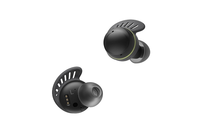 LG Écouteurs Bluetooth véritablement sans fil TONE Free<sup>MD</sup> Fit TF8 de LG dotés de la technologie SwivelGrip, et boîtier de recharge UVnano+, TONE-TF8