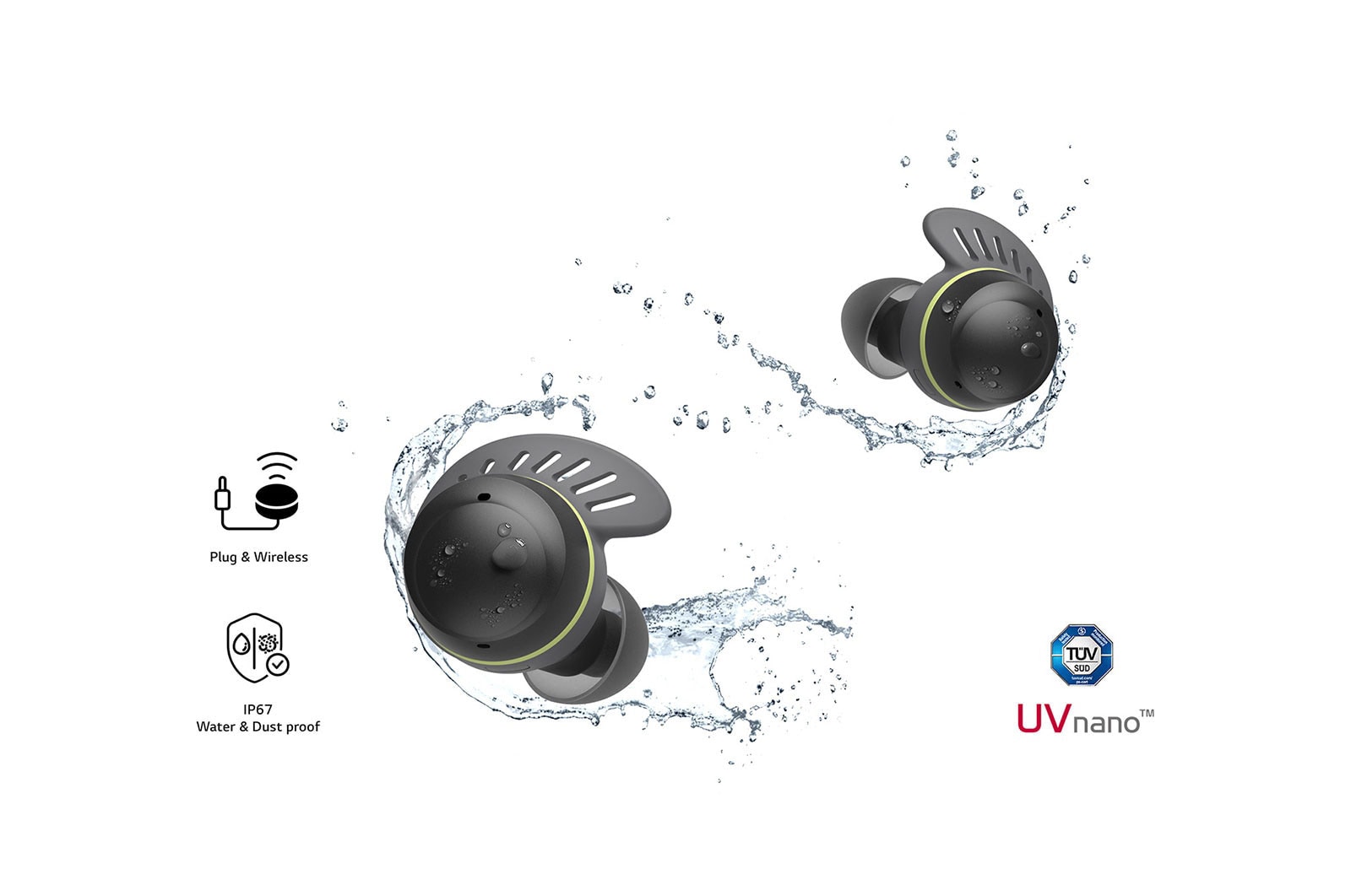 LG Écouteurs Bluetooth véritablement sans fil TONE Free<sup>MD</sup> Fit TF8 de LG dotés de la technologie SwivelGrip, et boîtier de recharge UVnano+, TONE-TF8