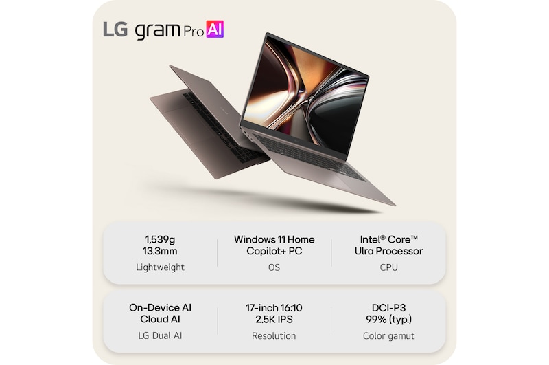 'This image shows two lightweight laptops displayed on a bright background. One laptop is angled to highlight its slim, compact rear design, while the other is open, emphasizing a thin and lightweight build, with key specifications shown below.
