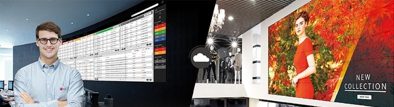 L’employé de LG surveille à distance l’écran VL5PJ installé dans un autre endroit en utilisant la solution de surveillance d’infonuagique de LG.