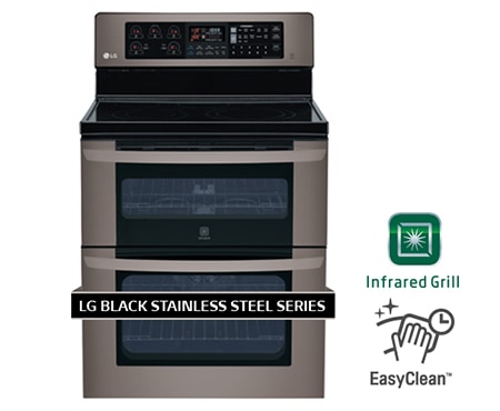 Vue avant de CUISINIÈRE ÉLECTRIQUE À FOUR DOUBLE DE 6,7 PI3 AVEC GRIL INFRAROUGE DE LA GAMME EN ACIER INOXYDABLE NOIR DE LG LDE3037BD