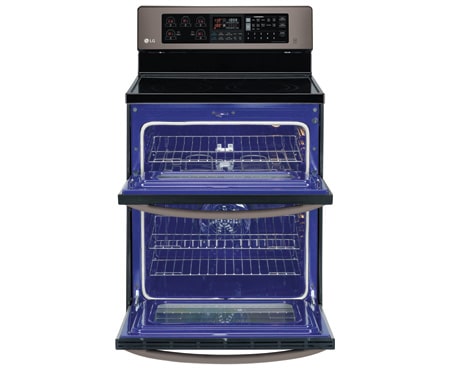 LG CUISINIÈRE ÉLECTRIQUE À FOUR DOUBLE DE 6,7 PI3 AVEC GRIL INFRAROUGE DE LA GAMME EN ACIER INOXYDABLE NOIR DE LG, LDE3037BD