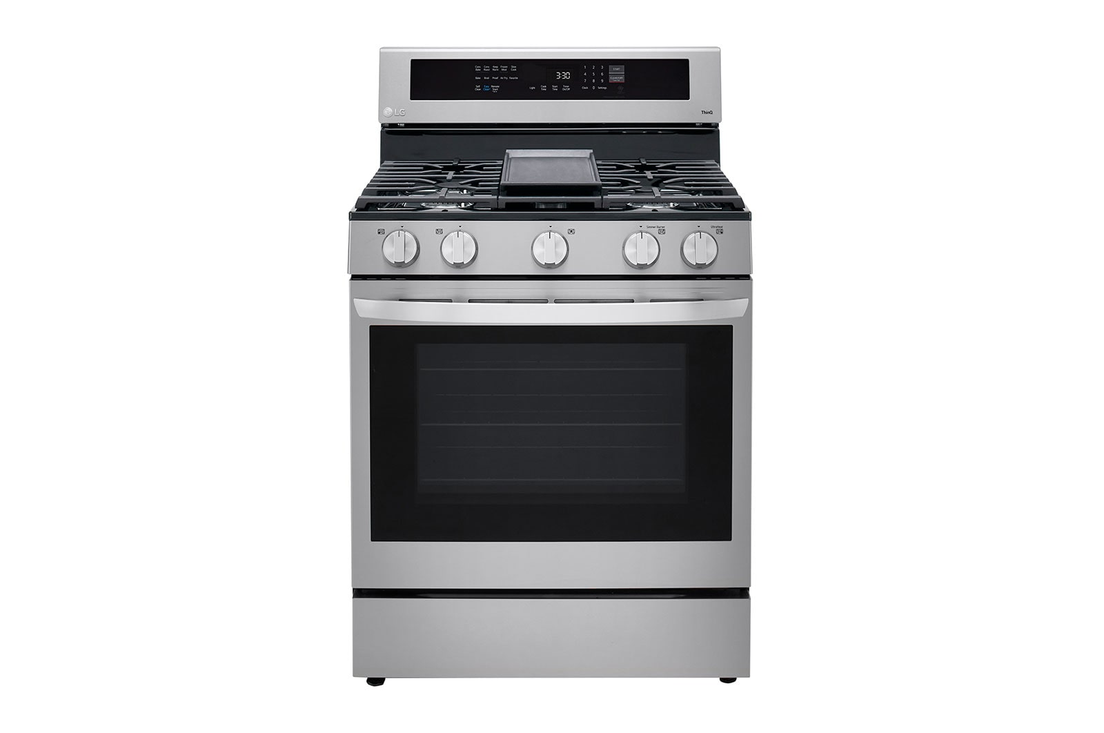 Vue avant de Cuisinière au gaz intelligente de 5,8 pi3 avec Wi-Fi, InstaView<sup>MC</sup>, convection véritable et technologie AirFry LRGL5825F