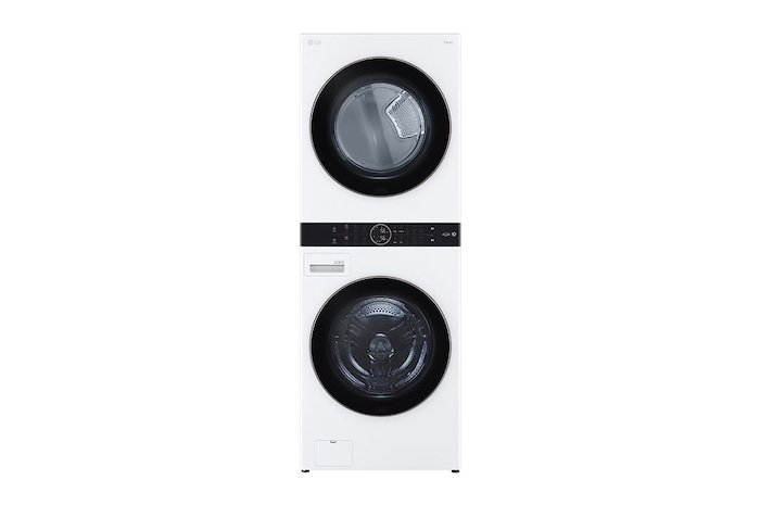 Vue avant de Laveuse de 5,2 pi³ et sécheuse électrique de 7,4 pi³ WashTowerMDà chargement frontal de LG avec Centre ControlMCà unité simple, WKE100HWA