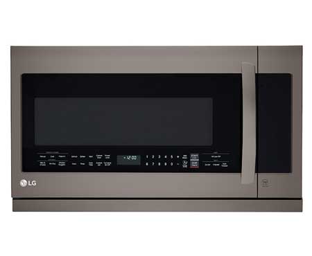 Vue avant de FOUR À MICRO-ONDES À HOTTE INTÉGRÉE DE CAPACITÉ SUPÉRIEURE DE LA GAMME EN ACIER INOXYDABLE NOIR DE LG  LMV2257BD