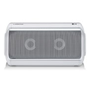 Vue avant de Haut-parleur Bluetooth XBOOM GO PK7-W de LG résistant à l’eau et offrant jusqu’à 22 heures de lecture PK7-W