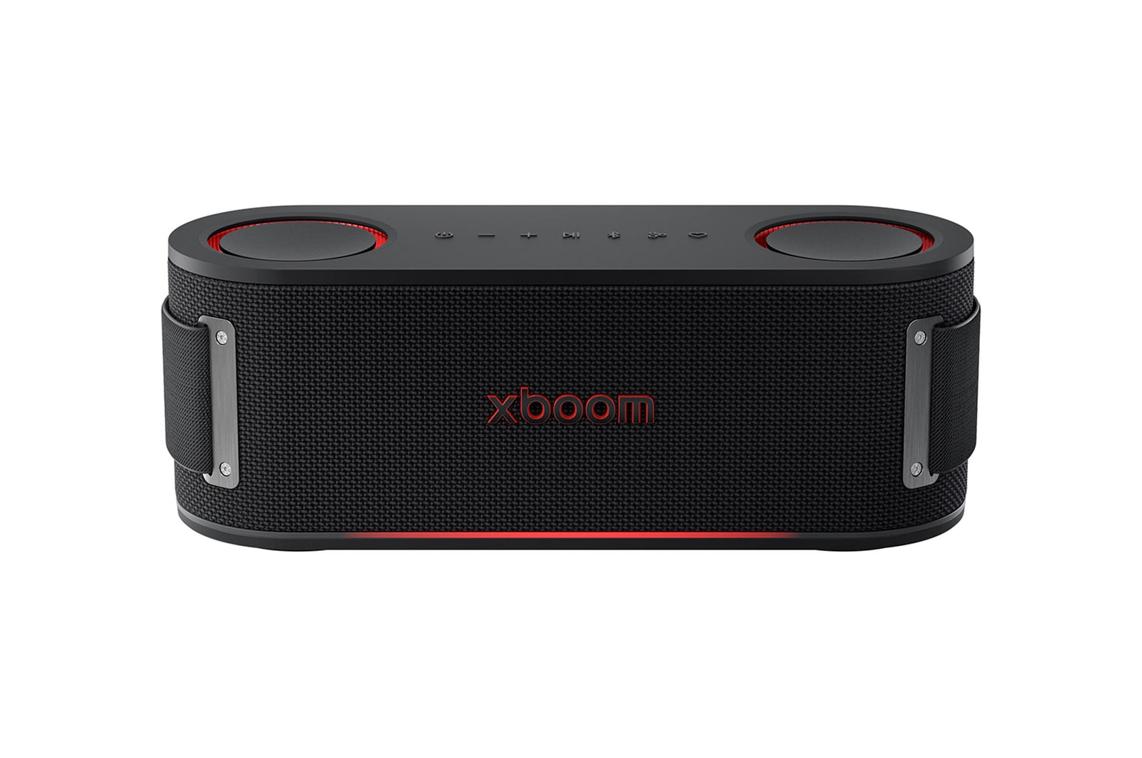 Vue de face de LG xboom Bounce par will.i.am | Enceinte Bluetooth portable | Son signature xboom avec radiateurs passifs orientés vers le haut