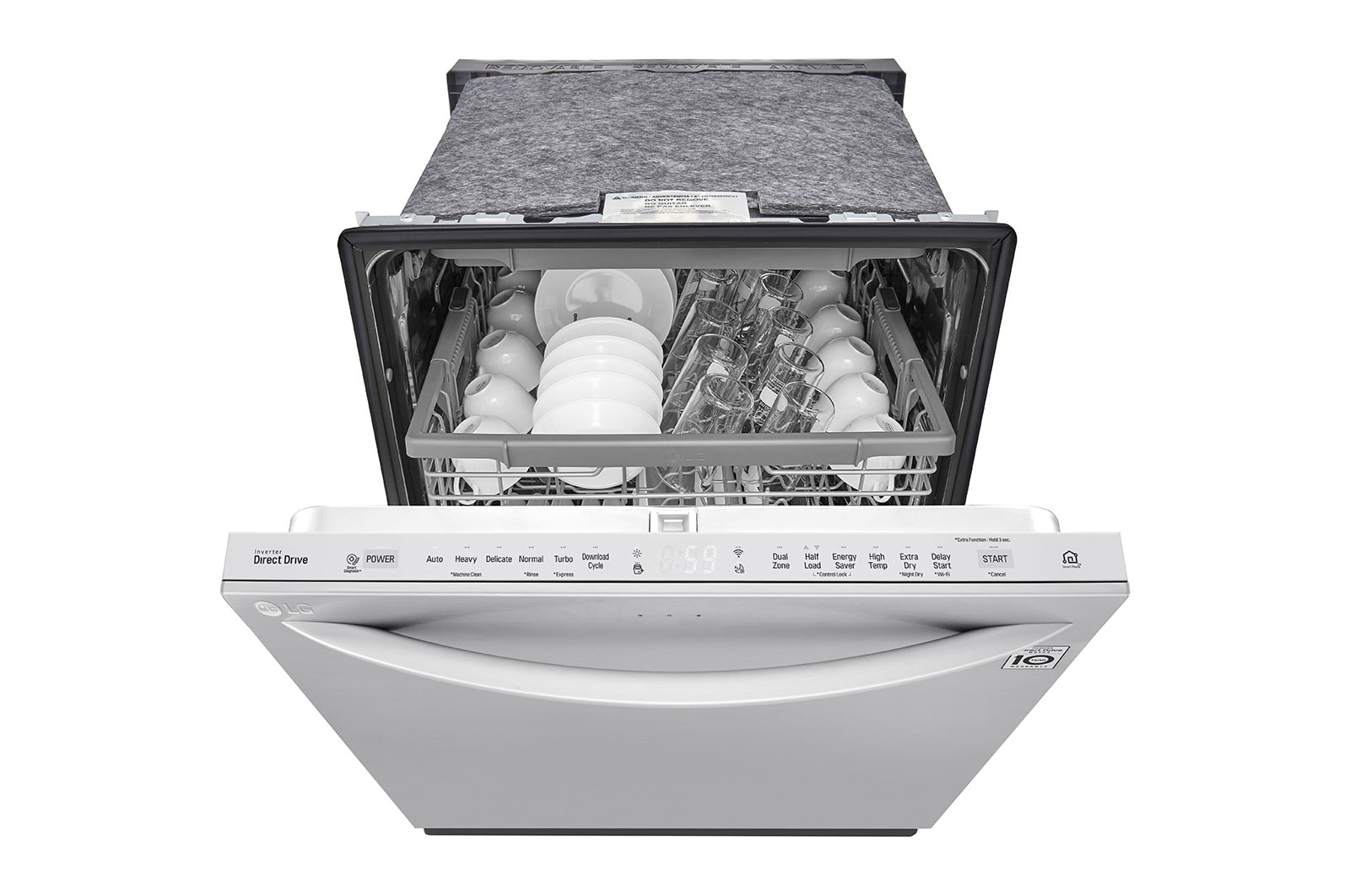 LG Lave-vaisselle à commande sur le dessus résistant aux taches avec QuadWash®, connectivité Wi-Fi et 3e panier, LDT5678SS