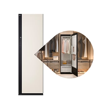 Vue avant de Armoire à vapeur LG Styler🅫 avec technologie TrueSteam🅫 et Dynamic MovingHanger🅫 | 5 Cintres, Beige SC5MAR4G