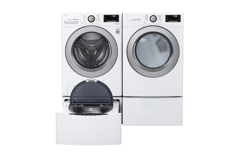 LG Ensemble TWINWash<sup>MC</sup> de LG d‘une capacité de 6,3 pi³ avec laveuse Piédestal  et sécheuse électrique de LG, WM3500CW_WD100CW_DLE3500W_WDP4W