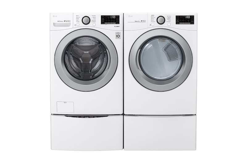 LG Ensemble TWINWash<sup>MC</sup> de LG d‘une capacité de 6,3 pi³ avec laveuse Piédestal  et sécheuse électrique de LG, WM3500CW_WD100CW_DLE3500W_WDP4W