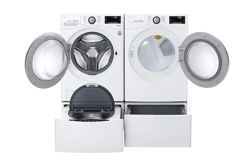 LG Ensemble TWINWash<sup>MC</sup> de LG d‘une capacité de 6,3 pi³ avec laveuse Piédestal  et sécheuse électrique de LG, WM3500CW_WD100CW_DLE3500W_WDP4W