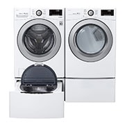 Vue avant de Ensemble TWINWash<sup>MC</sup> de LG d‘une capacité de 6,3 pi³ avec laveuse Piédestal  et sécheuse électrique de LG WM3500CW_WD100CW_DLE3500W_WDP4W