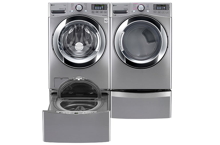 LG Ensemble TWINWash<sup>MC</sup> de LG d‘une capacité de 6,3 pi³ avec laveuse SideKick<sup>MC</sup> et sécheuse électrique de LG, WM3670HVA_WD100CV_DLEX3370V_WDP4V