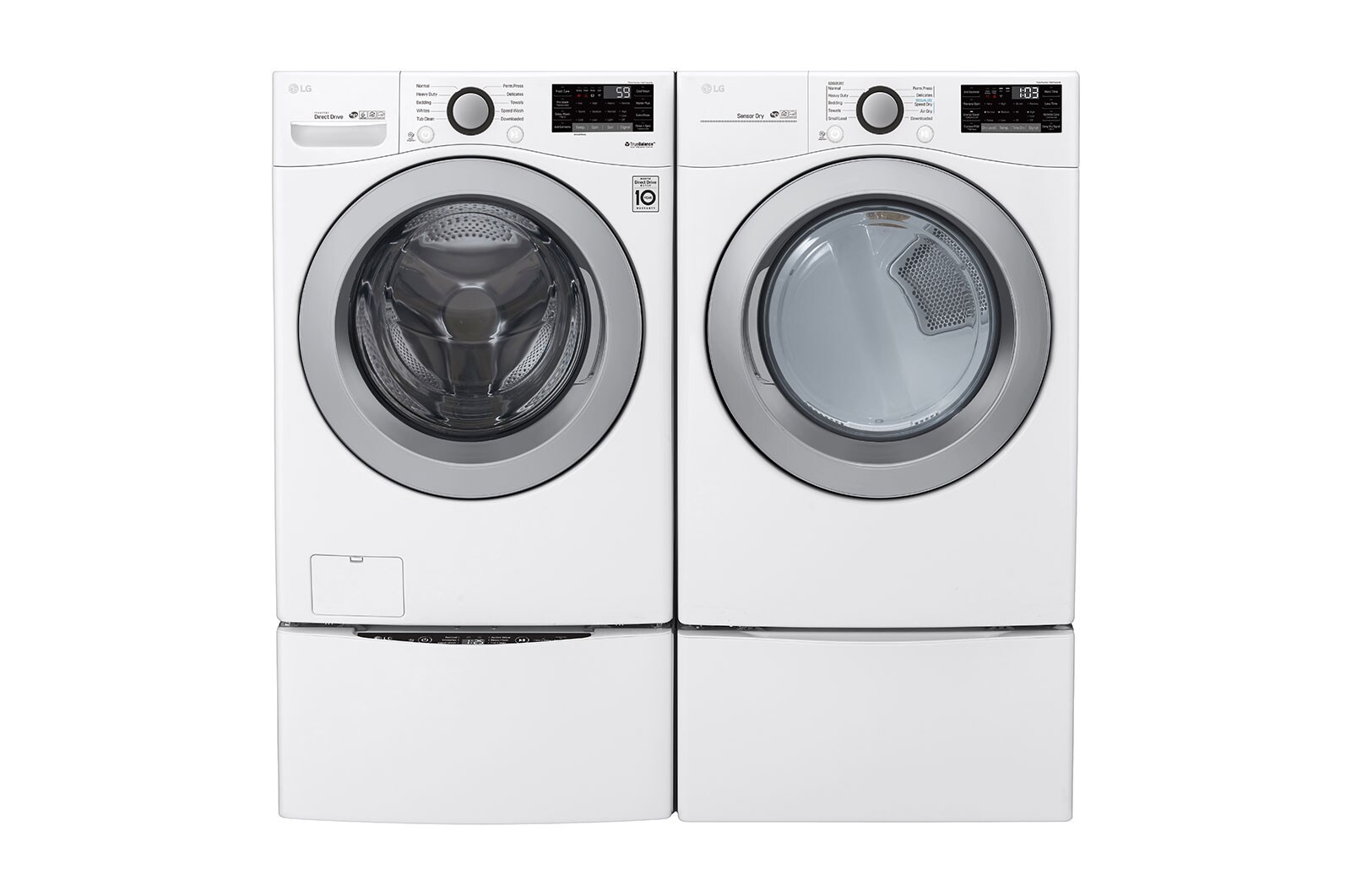 LG Ensemble TWINWash<sup>MC</sup> de LG d‘une capacité de 6,3 pi³ avec laveuse Piédestal  et sécheuse au gaz de LG, WM3500CW_WD100CW_DLG3501W_WDP4W