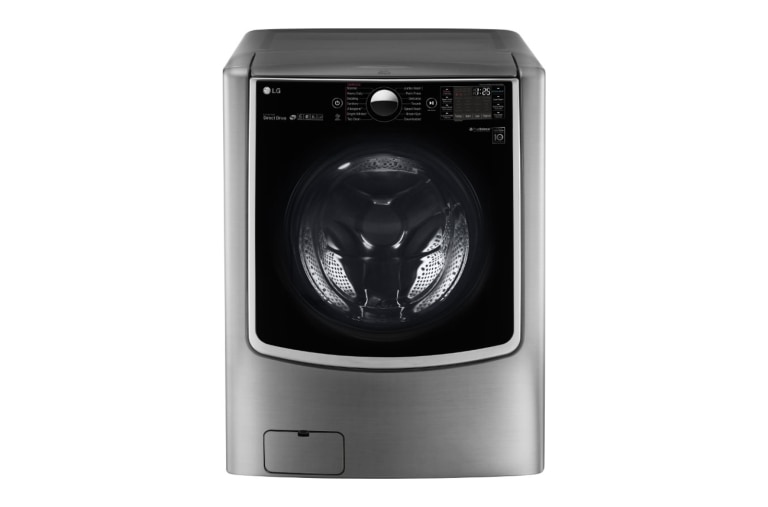 LG Ensemble TWINWash<sup>MC</sup> de LG d‘une capacité de 7,1 pi³ avec laveuse Piédestal et sécheuse au gaz de LG, WM9000HVA_WD200CV_DLGX9001V_WDP5V