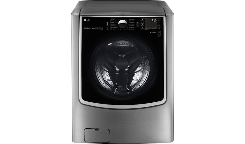 LG Ensemble TWINWash<sup>MC</sup> de LG d‘une capacité de 7,1 pi³ avec laveuse Piédestal et sécheuse au gaz de LG, WM9000HVA_WD200CV_DLGX9001V_WDP5V