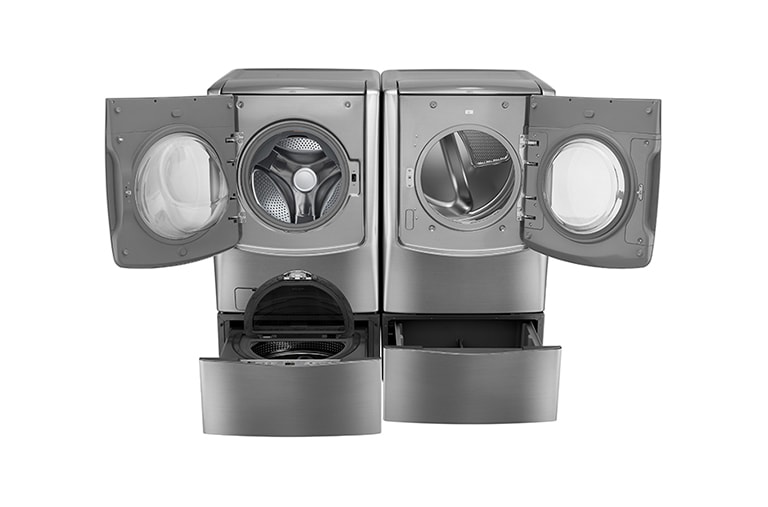 LG Ensemble TWINWash<sup>MC</sup> de LG d‘une capacité de 7,1 pi³ avec laveuse Piédestal et sécheuse au gaz de LG, WM9000HVA_WD200CV_DLGX9001V_WDP5V