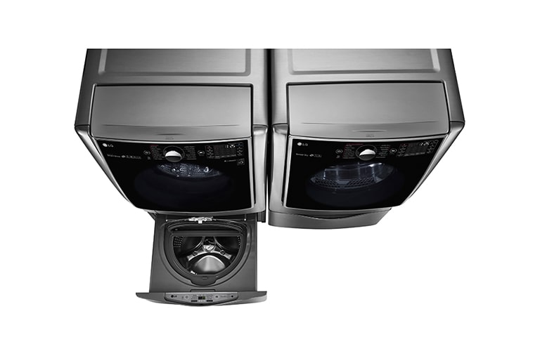 LG Ensemble TWINWash<sup>MC</sup> de LG d‘une capacité de 7,1 pi³ avec laveuse Piédestal et sécheuse au gaz de LG, WM9000HVA_WD200CV_DLGX9001V_WDP5V