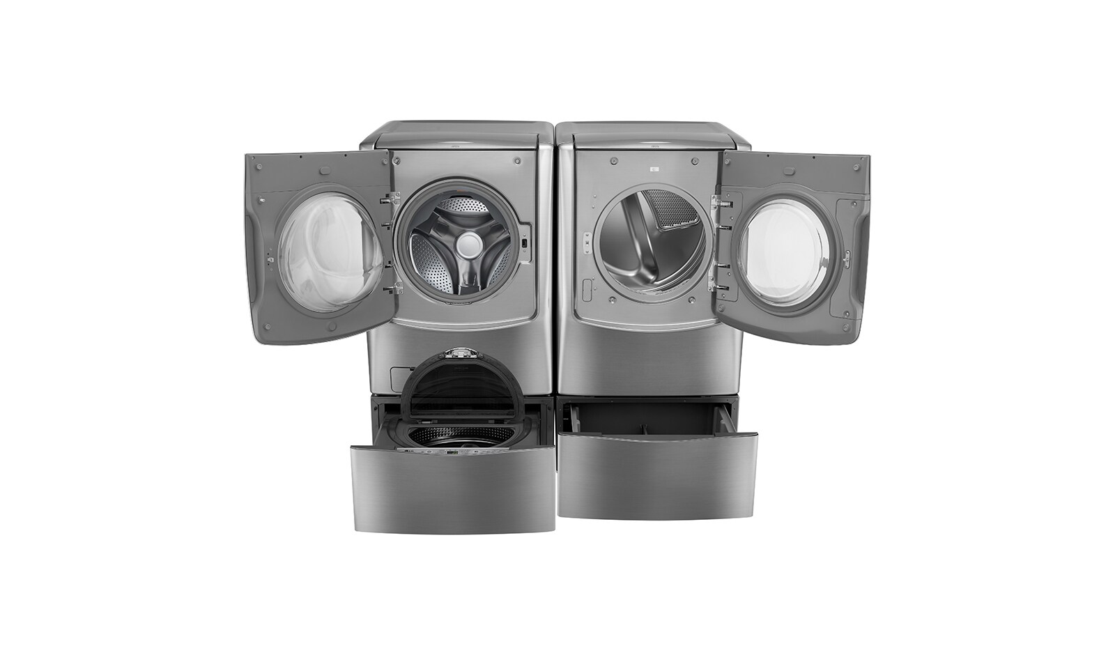LG Ensemble TWINWash<sup>MC</sup> de LG d‘une capacité de 7,1 pi³ avec laveuse Piédestal et sécheuse au gaz de LG, WM9000HVA_WD200CV_DLGX9001V_WDP5V