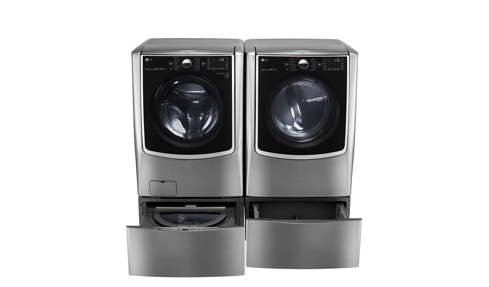 LG Ensemble TWINWash<sup>MC</sup> de LG d‘une capacité de 7,1 pi³ avec laveuse Piédestal et sécheuse au gaz de LG, WM9000HVA_WD200CV_DLGX9001V_WDP5V