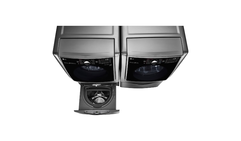LG Ensemble TWINWash<sup>MC</sup> de LG d‘une capacité de 7,1 pi³ avec laveuse Piédestal et sécheuse au gaz de LG, WM9000HVA_WD200CV_DLGX9001V_WDP5V