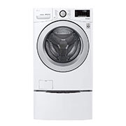 Vue avant de Ensemble TWINWash<sup>MC</sup> de LG d‘une capacité de 6,3 pi³ avec laveuse Piédestal et sécheuse électrique de LG WM3500CW_WD100CW