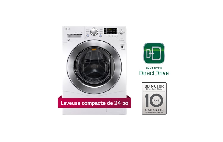 Vue avant de Laveuse à chargement frontal de 24 po d&#39;une capacité de 2,6 pi 3 avec technologie 6Motion MC  WM1377HW