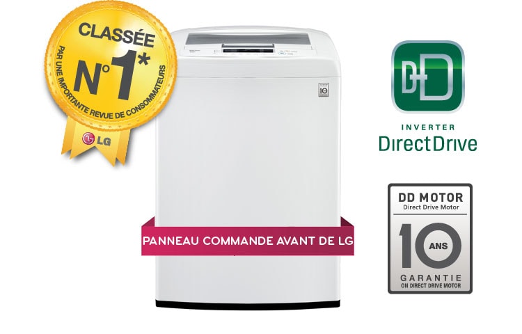 Vue avant de Laveuse haute efficacité à chargement par le haut de 5,0 pi 3 avec panneau de commande avant WT1101CW