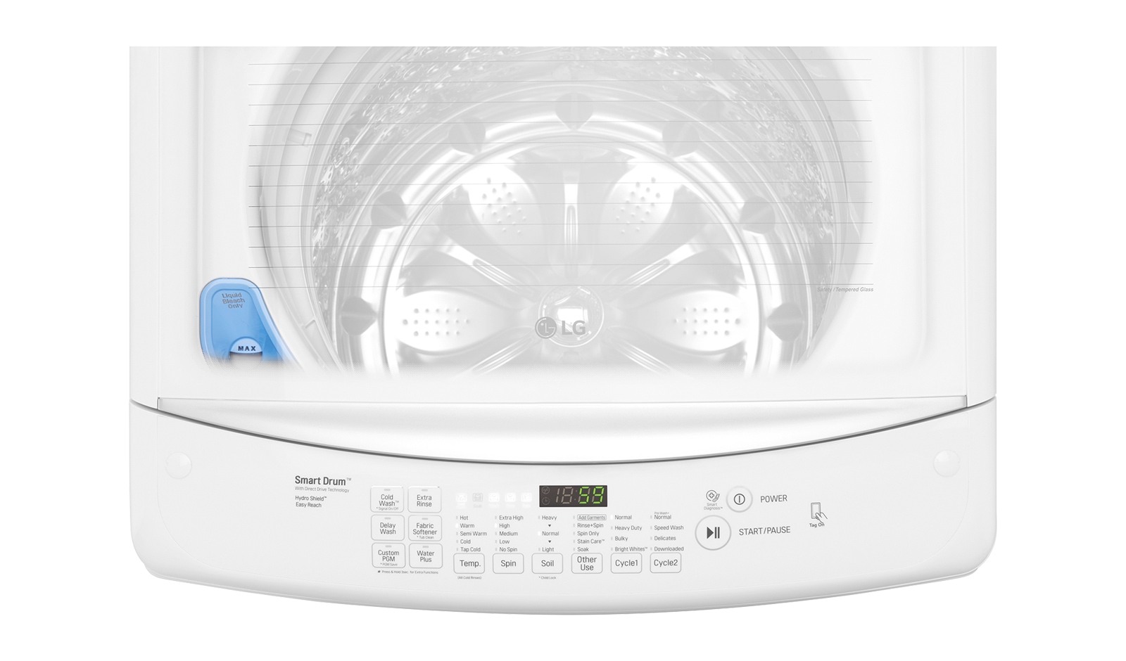 LG LAVEUSE DE 5,2 PI 3 À CHARGEMENT PAR LE HAUT À HAUTE EFFICACITÉ AVEC COMMANDES FRONTALES ET FONCTION DE PRÉLAVAGE, WT1501CW