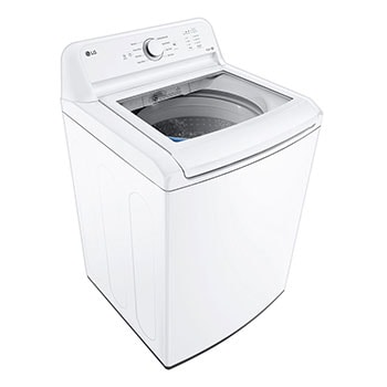 Vue latérale du LG Laveuse à chargement vertical à super grande capacité de 5 pi³ avec couvercle en verre SlamProof🅫, modèle WT6100CW
