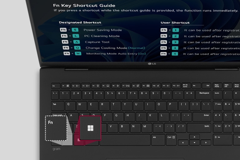 L’animation montre que l’écran des raccourcis clavier est affiché.