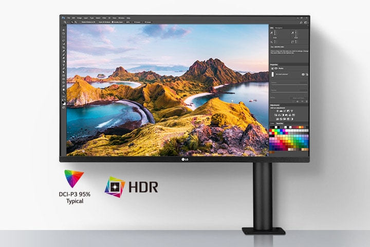 Écran UHD 4K IPS : Affichage clair et large pour un confort visuel, écran IPS de 31,5 pouces, DCI-P3 95 % typique, HDR.