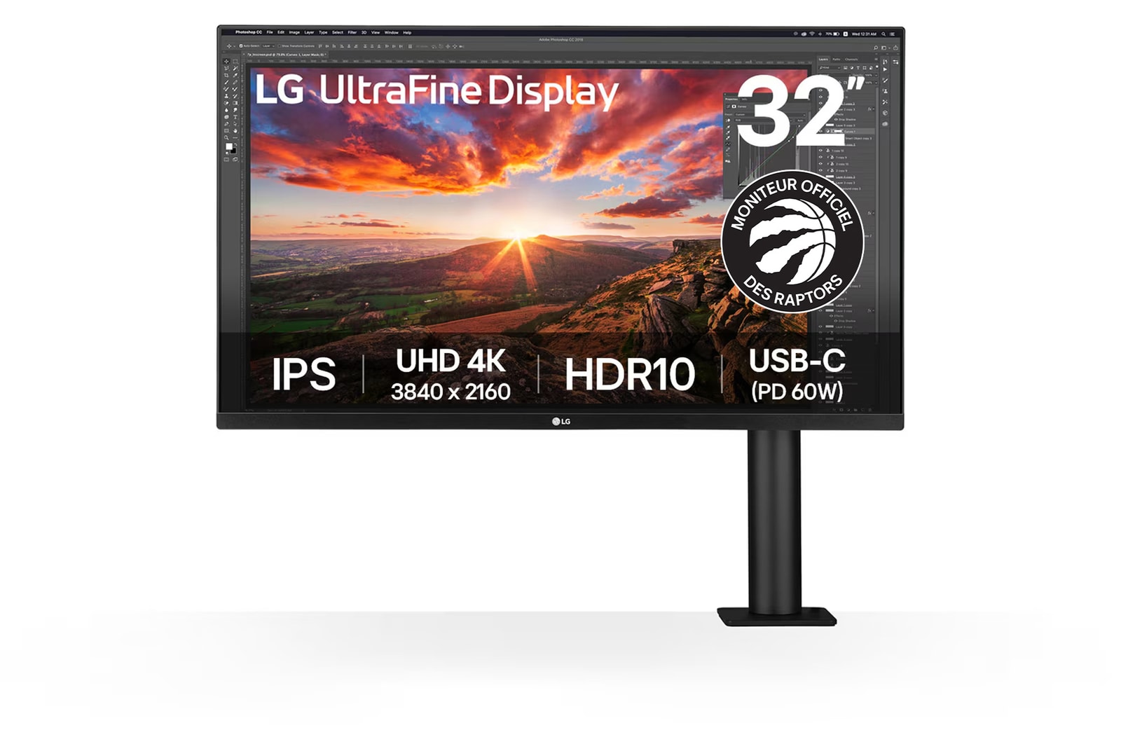 Vue avant de Moniteur 31,5" UHD 4K Ergo IPS avec USB-C 32UN880K-B